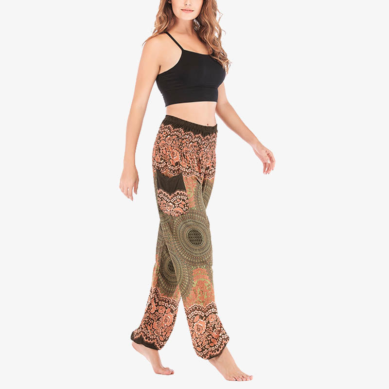 Round Geometric Pattern Loose Casual Harem Trousers High Waist Women's Yoga Pants