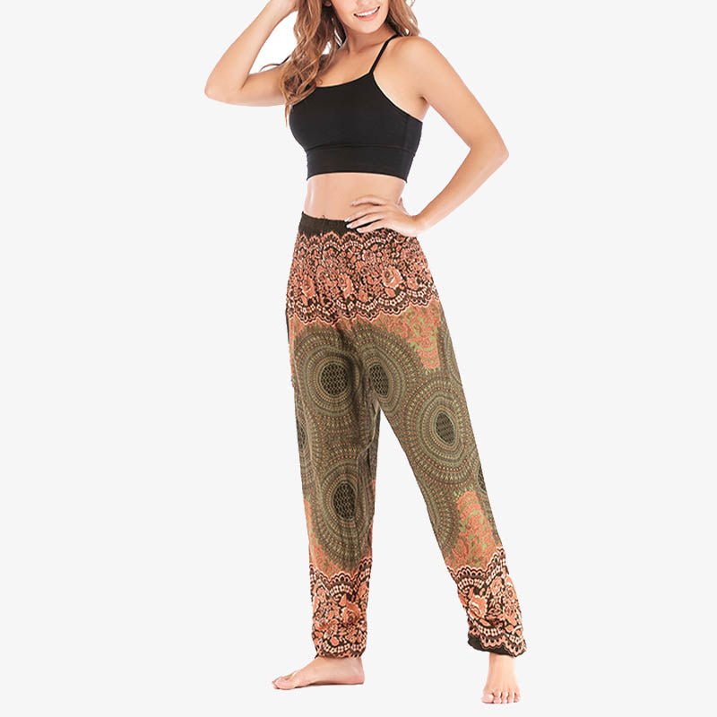 Round Geometric Pattern Loose Casual Harem Trousers High Waist Women's Yoga Pants