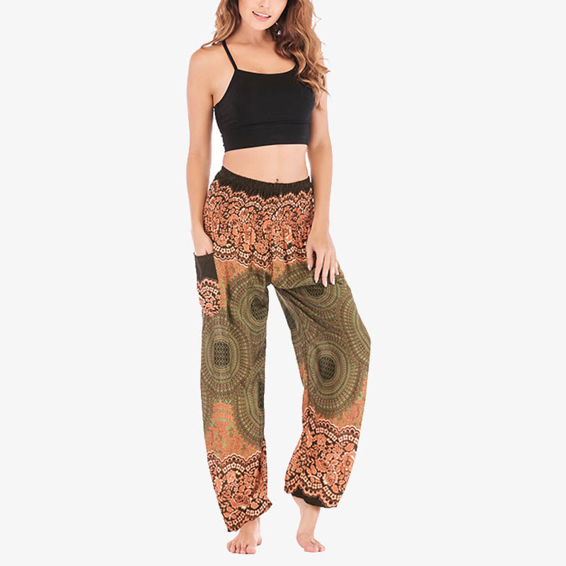 Round Geometric Pattern Loose Casual Harem Trousers High Waist Women's Yoga Pants