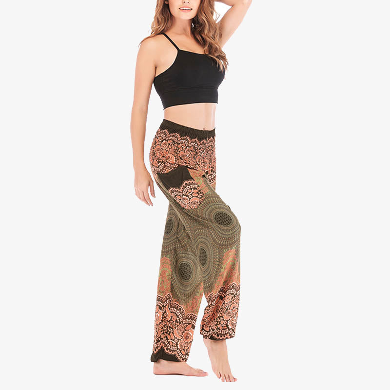 Round Geometric Pattern Loose Casual Harem Trousers High Waist Women's Yoga Pants