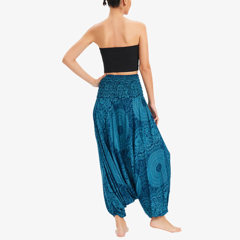 Two Style Wear Round Geometric Loose Casual Harem Trousers Jumpsuit Women's Yoga Pants