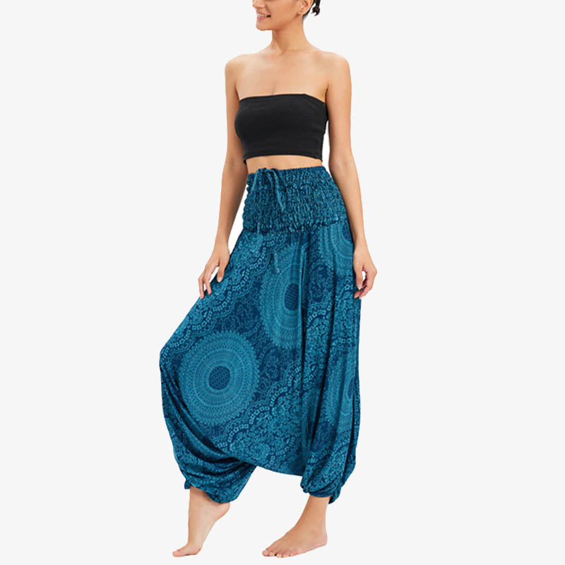 Two Style Wear Round Geometric Loose Casual Harem Trousers Jumpsuit Women's Yoga Pants