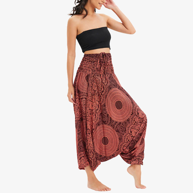 Two Style Wear Round Geometric Loose Casual Harem Trousers Jumpsuit Women's Yoga Pants