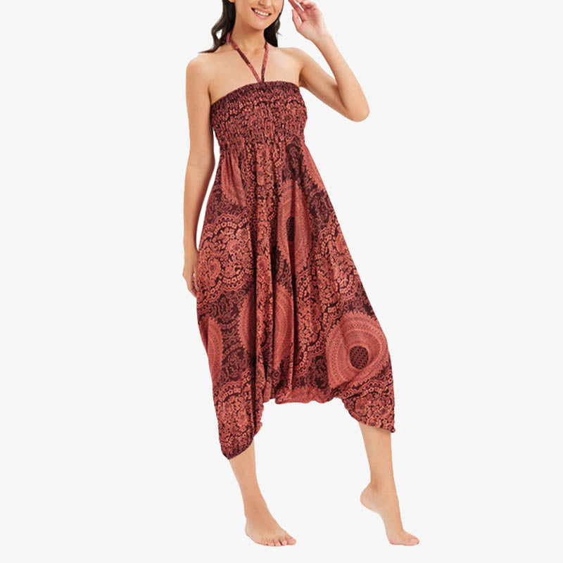 Two Style Wear Round Geometric Loose Casual Harem Trousers Jumpsuit Women's Yoga Pants