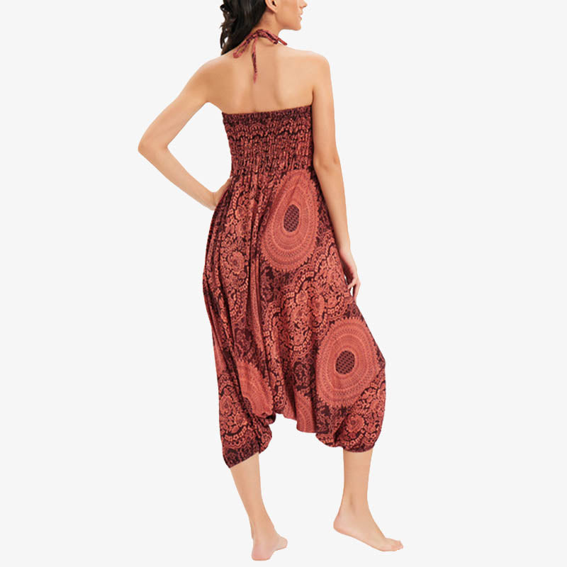 Two Style Wear Round Geometric Loose Casual Harem Trousers Jumpsuit Women's Yoga Pants