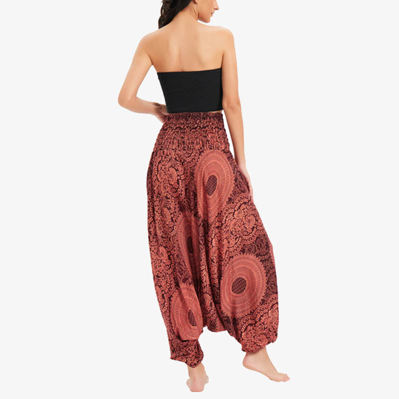 Two Style Wear Round Geometric Loose Casual Harem Trousers Jumpsuit Women's Yoga Pants