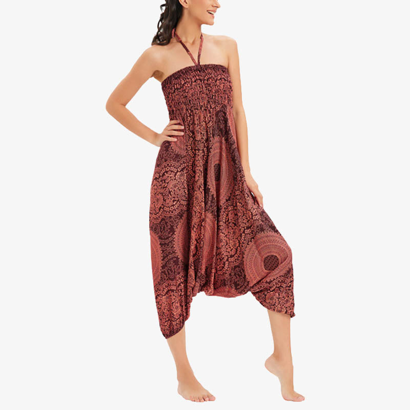 Two Style Wear Round Geometric Loose Casual Harem Trousers Jumpsuit Women's Yoga Pants