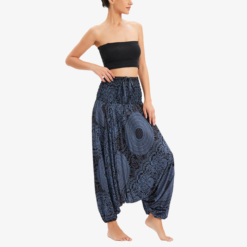 Two Style Wear Round Geometric Loose Casual Harem Trousers Jumpsuit Women's Yoga Pants