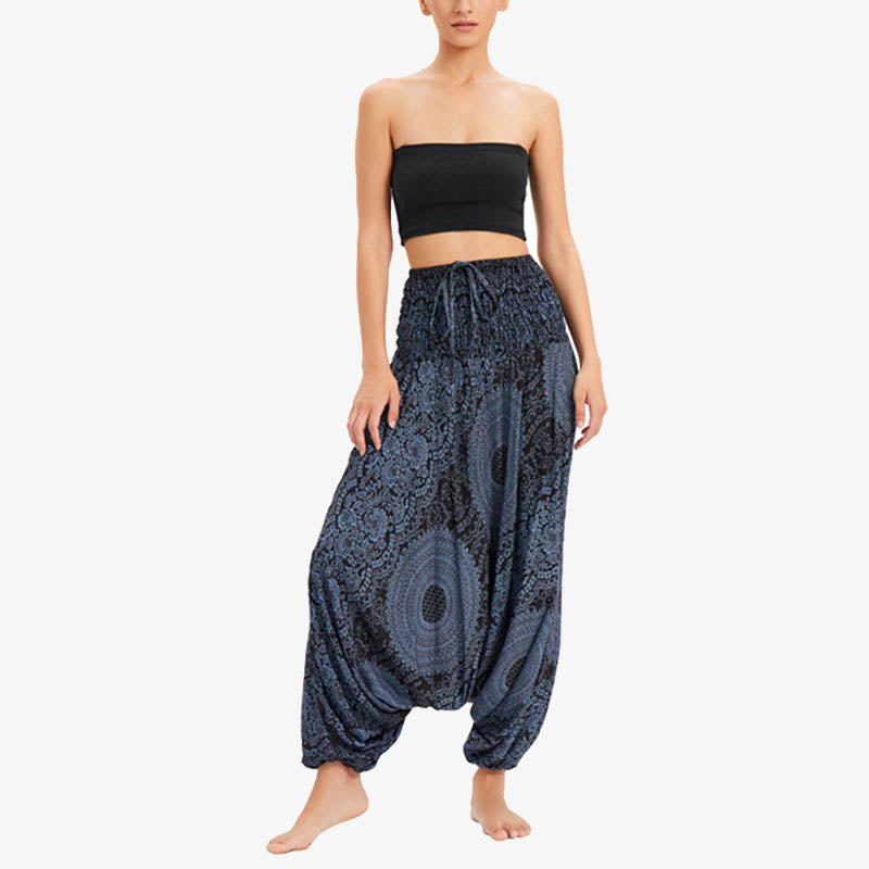 Two Style Wear Round Geometric Loose Casual Harem Trousers Jumpsuit Women's Yoga Pants