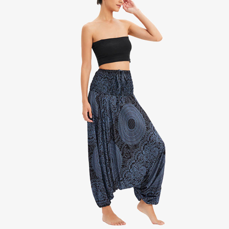 Two Style Wear Round Geometric Loose Casual Harem Trousers Jumpsuit Women's Yoga Pants