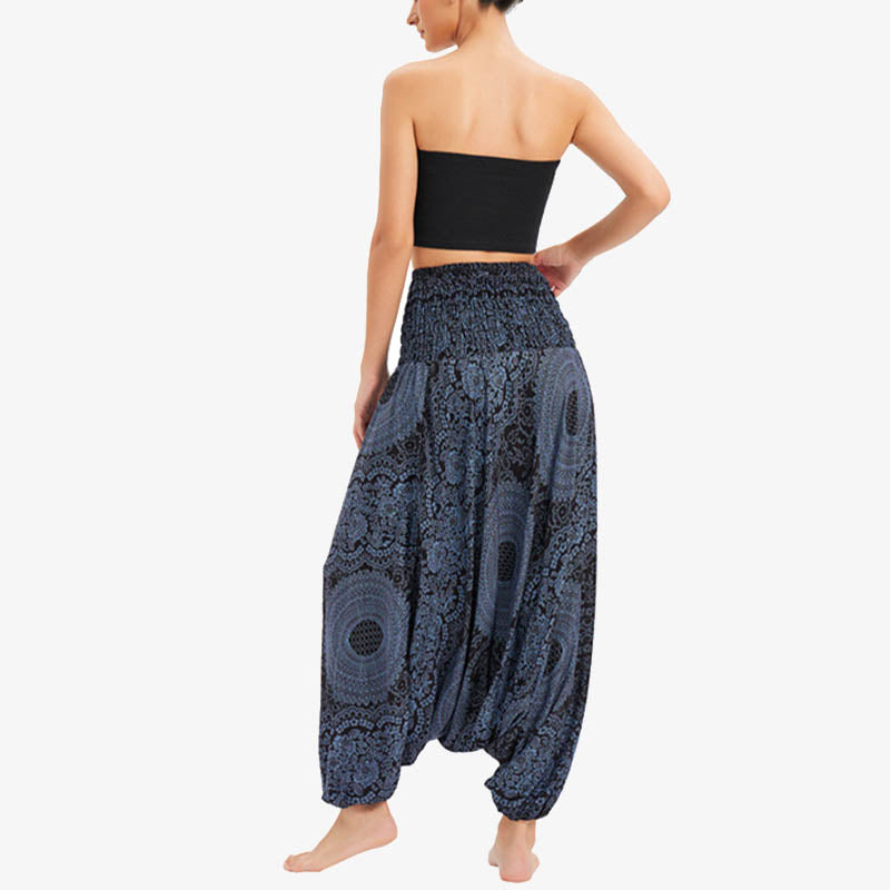 Two Style Wear Round Geometric Loose Casual Harem Trousers Jumpsuit Women's Yoga Pants