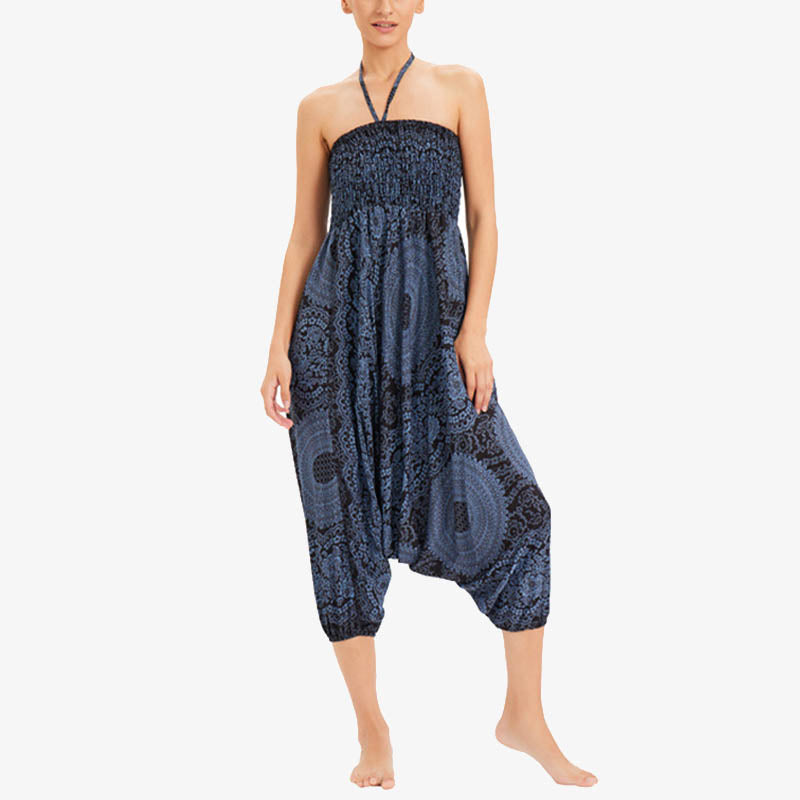 Two Style Wear Round Geometric Loose Casual Harem Trousers Jumpsuit Women's Yoga Pants