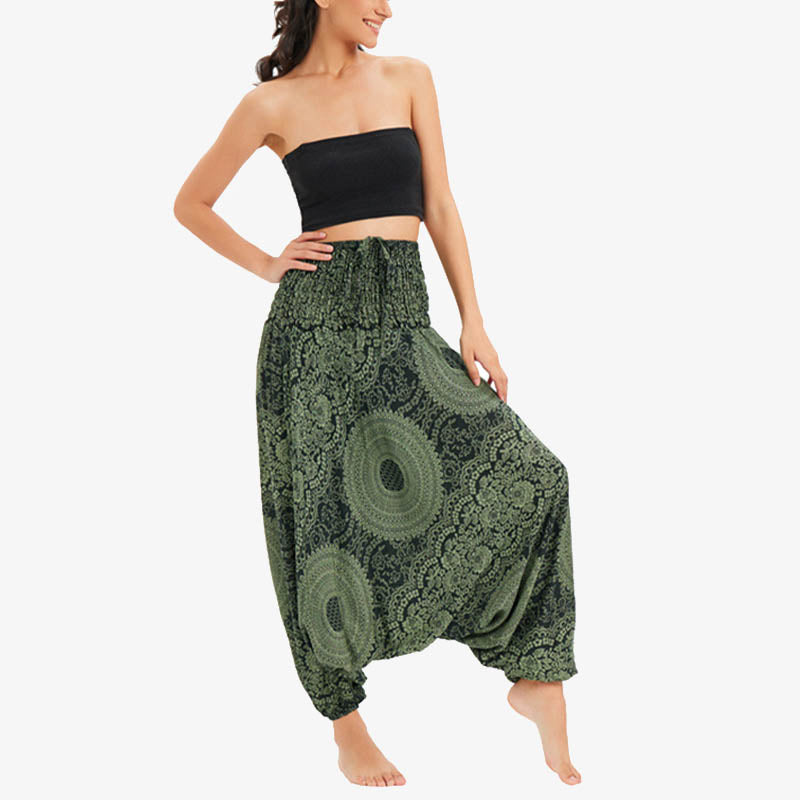 Two Style Wear Round Geometric Loose Casual Harem Trousers Jumpsuit Women's Yoga Pants