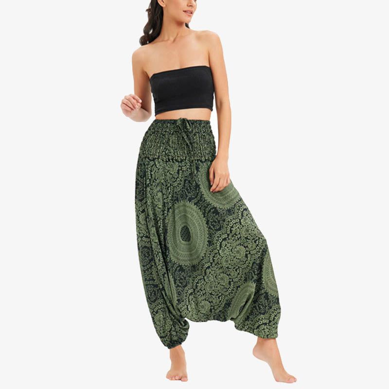 Two Style Wear Round Geometric Loose Casual Harem Trousers Jumpsuit Women's Yoga Pants
