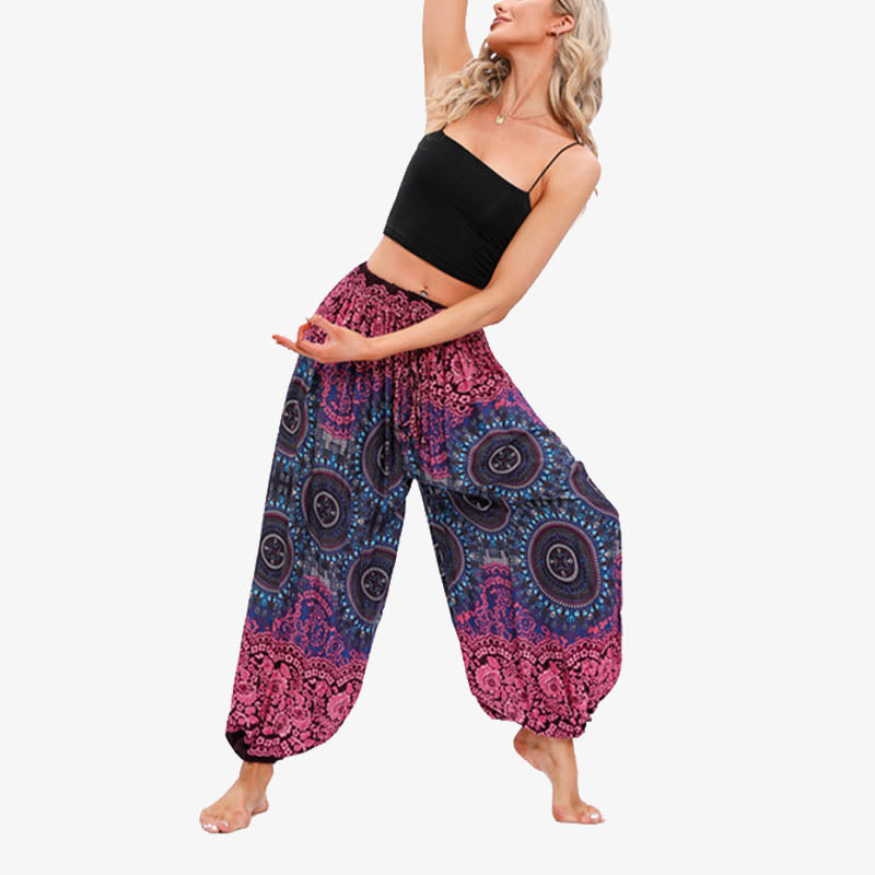 Round Geometric Flower Floral Loose Harem Trousers Women's Yoga Pants