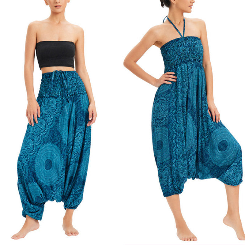 Two Style Wear Round Geometric Loose Casual Harem Trousers Jumpsuit Women's Yoga Pants