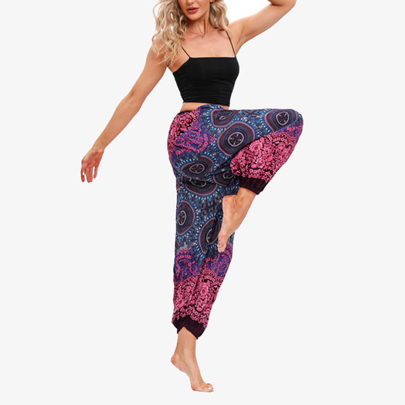 Round Geometric Flower Floral Loose Harem Trousers Women's Yoga Pants