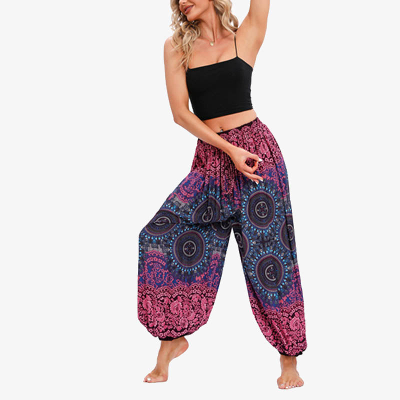Round Geometric Flower Floral Loose Harem Trousers Women's Yoga Pants