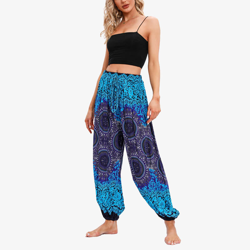 Round Geometric Flower Floral Loose Harem Trousers Women's Yoga Pants