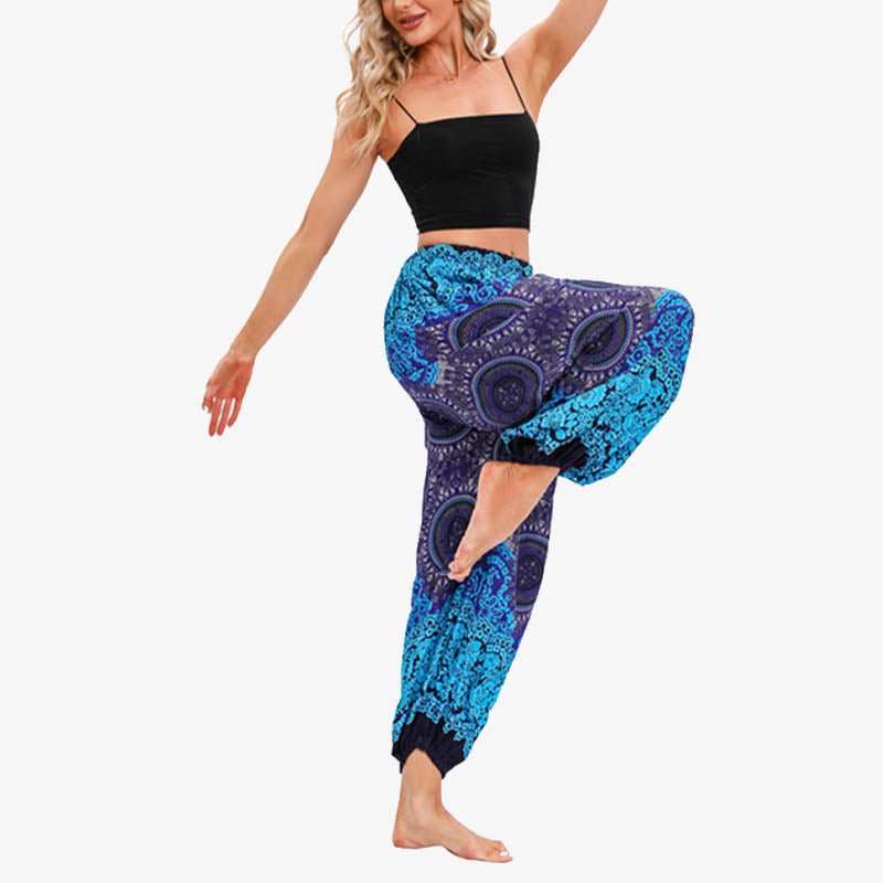 Round Geometric Flower Floral Loose Harem Trousers Women's Yoga Pants