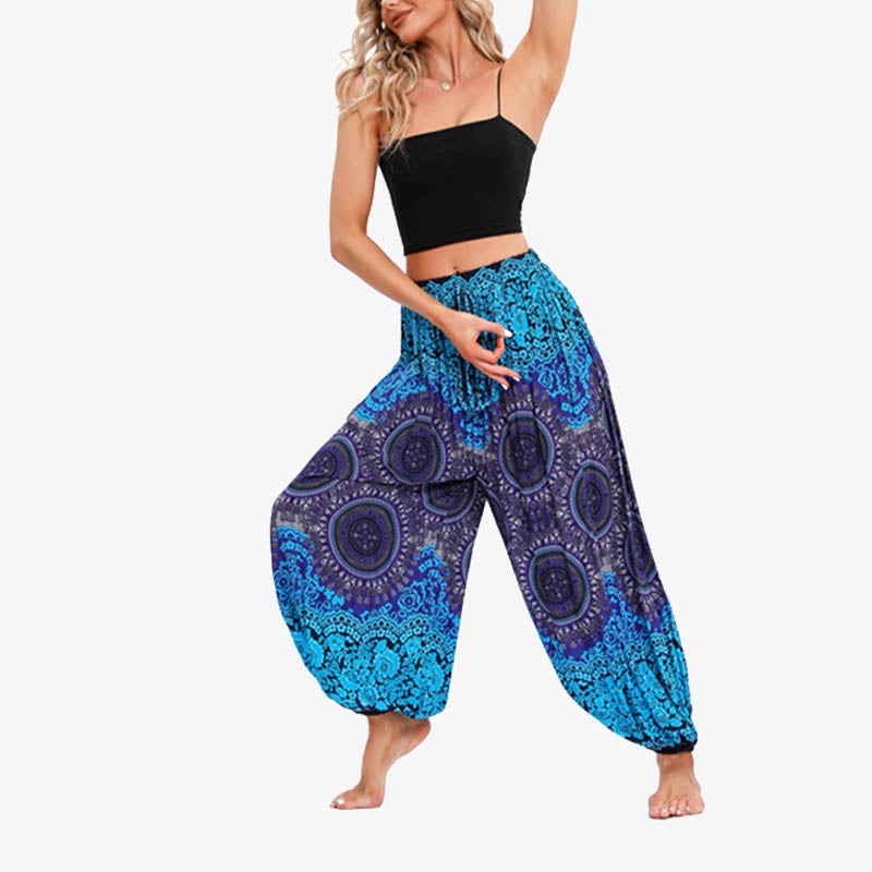 Round Geometric Flower Floral Loose Harem Trousers Women's Yoga Pants