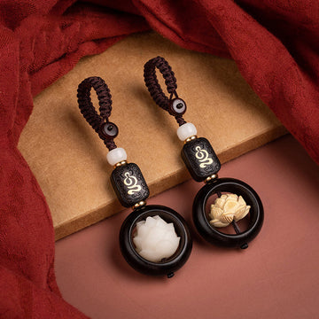 Ebony Wood Bodhi Seed Lotus Enlightenment Key Chain Decoration