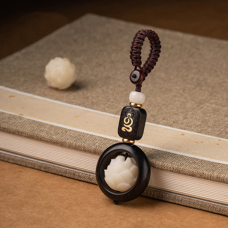Ebony Wood Bodhi Seed Lotus Enlightenment Key Chain Decoration