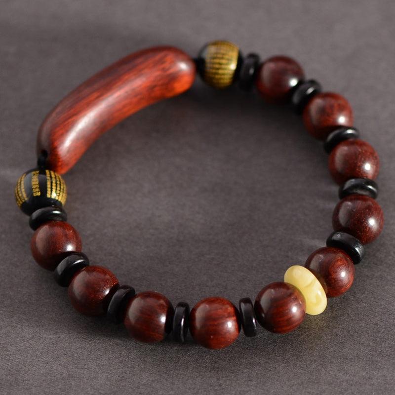 Small Leaf Red Sandalwood Om Mani Padme Hum Engraved Protection Bracelet