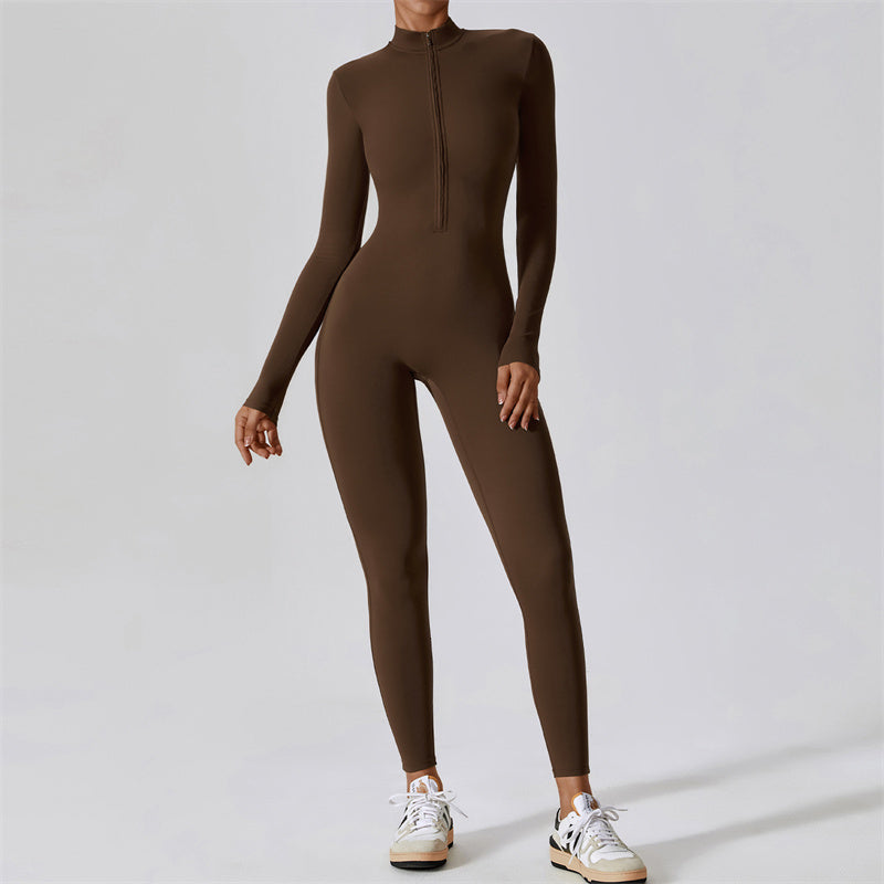 Women Zipper Long Sleeve Shapewear Jumpsuit Sports Fitness Yoga Bodysuit