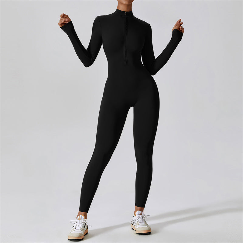 Women Zipper Long Sleeve Shapewear Jumpsuit Sports Fitness Yoga Bodysuit