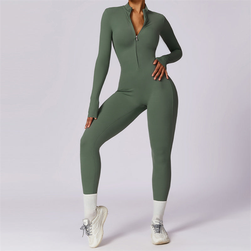Women Zipper Long Sleeve Shapewear Jumpsuit Sports Fitness Yoga Bodysuit