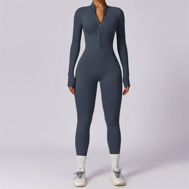 Women Zipper Long Sleeve Shapewear Jumpsuit Sports Fitness Yoga Bodysuit