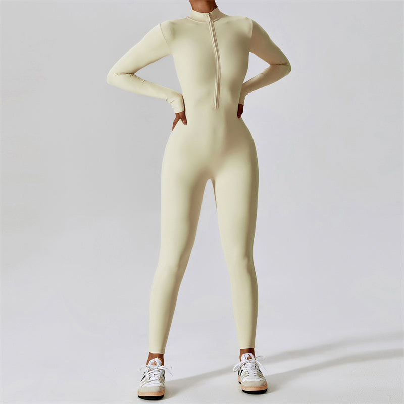 Women Zipper Long Sleeve Shapewear Jumpsuit Sports Fitness Yoga Bodysuit
