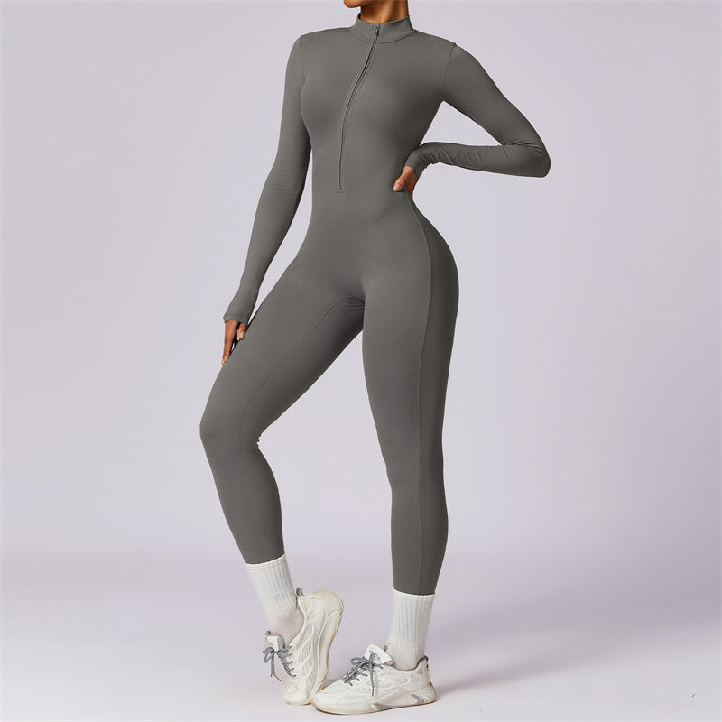 Women Zipper Long Sleeve Shapewear Jumpsuit Sports Fitness Yoga Bodysuit