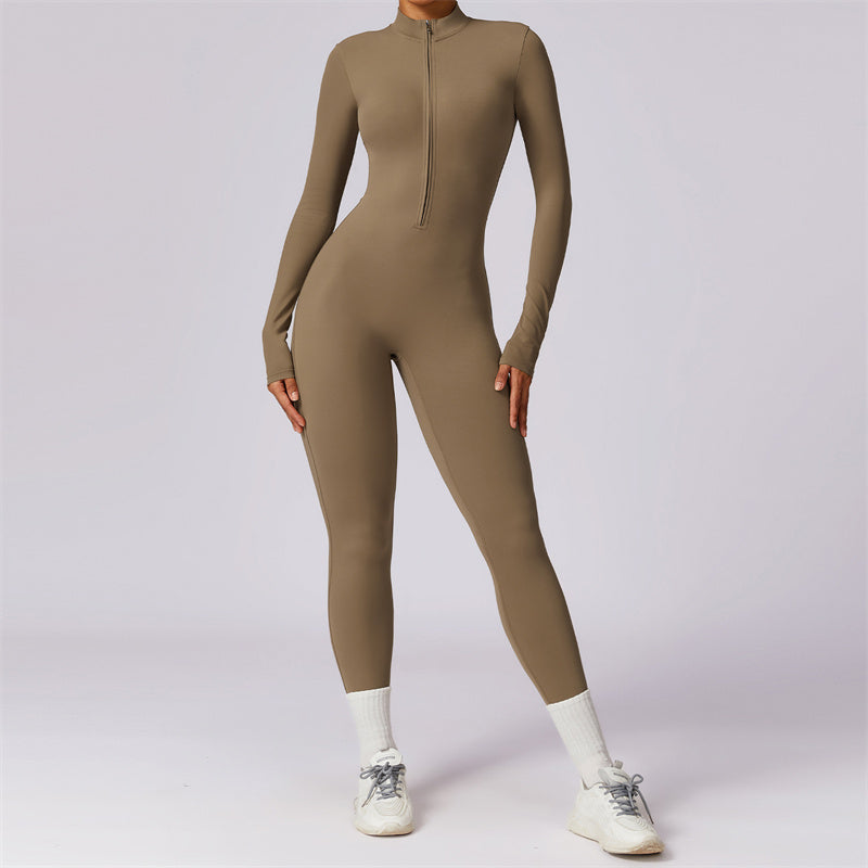 Women Zipper Long Sleeve Shapewear Jumpsuit Sports Fitness Yoga Bodysuit