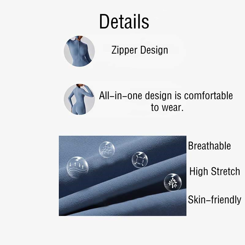 Women Zipper Long Sleeve Shapewear Jumpsuit Sports Fitness Yoga Bodysuit