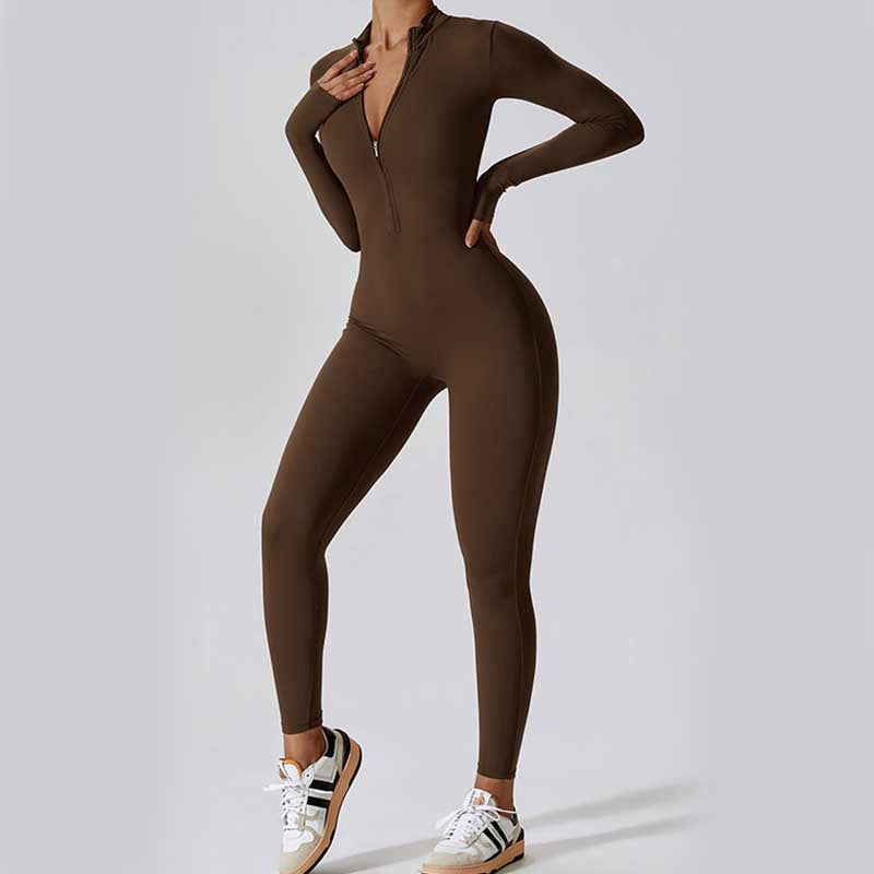 Women Zipper Long Sleeve Shapewear Jumpsuit Sports Fitness Yoga Bodysuit