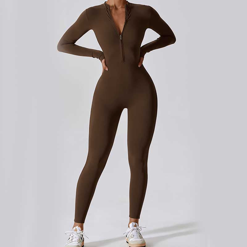 Women Zipper Long Sleeve Shapewear Jumpsuit Sports Fitness Yoga Bodysuit