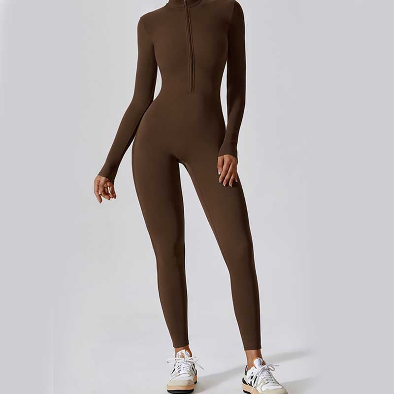 Women Zipper Long Sleeve Shapewear Jumpsuit Sports Fitness Yoga Bodysuit