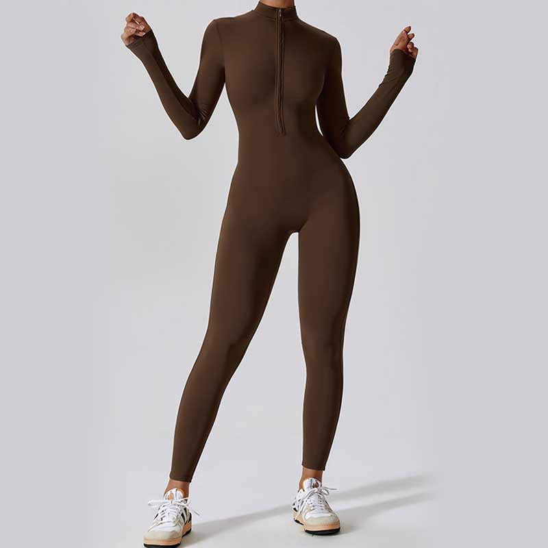Women Zipper Long Sleeve Shapewear Jumpsuit Sports Fitness Yoga Bodysuit