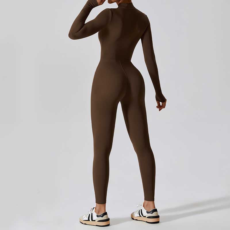 Women Zipper Long Sleeve Shapewear Jumpsuit Sports Fitness Yoga Bodysuit