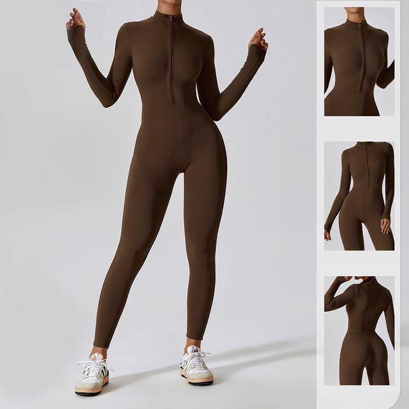 Women Zipper Long Sleeve Shapewear Jumpsuit Sports Fitness Yoga Bodysuit