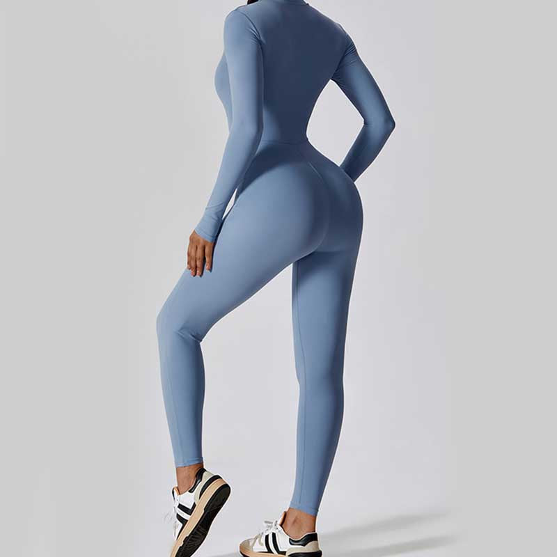 Women Zipper Long Sleeve Shapewear Jumpsuit Sports Fitness Yoga Bodysuit