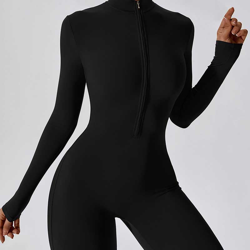 Women Zipper Long Sleeve Shapewear Jumpsuit Sports Fitness Yoga Bodysuit
