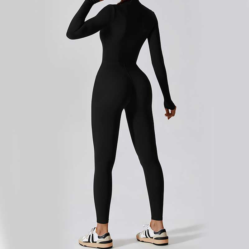 Women Zipper Long Sleeve Shapewear Jumpsuit Sports Fitness Yoga Bodysuit