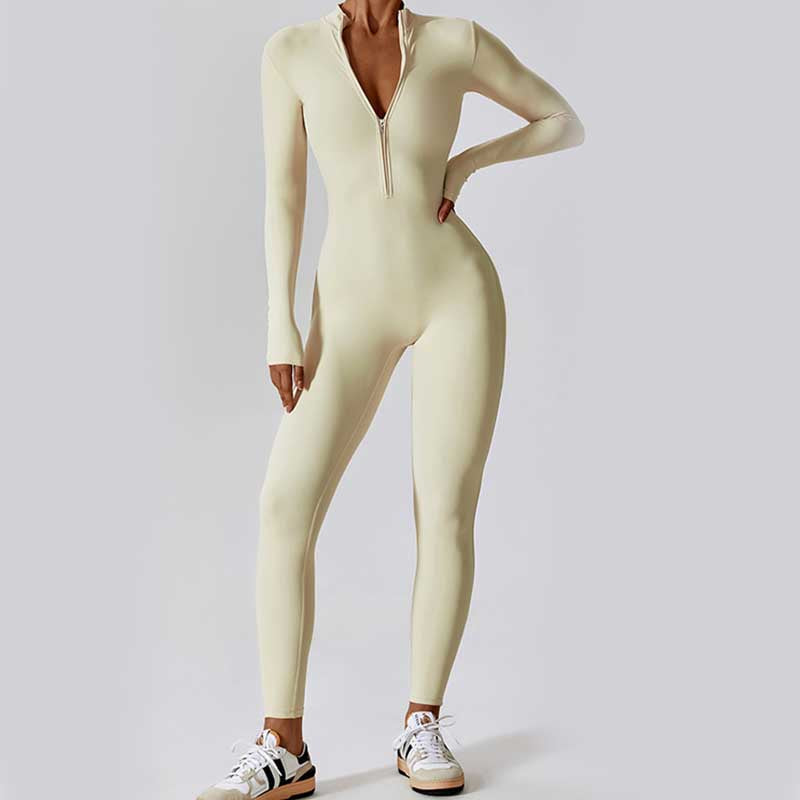 Women Zipper Long Sleeve Shapewear Jumpsuit Sports Fitness Yoga Bodysuit