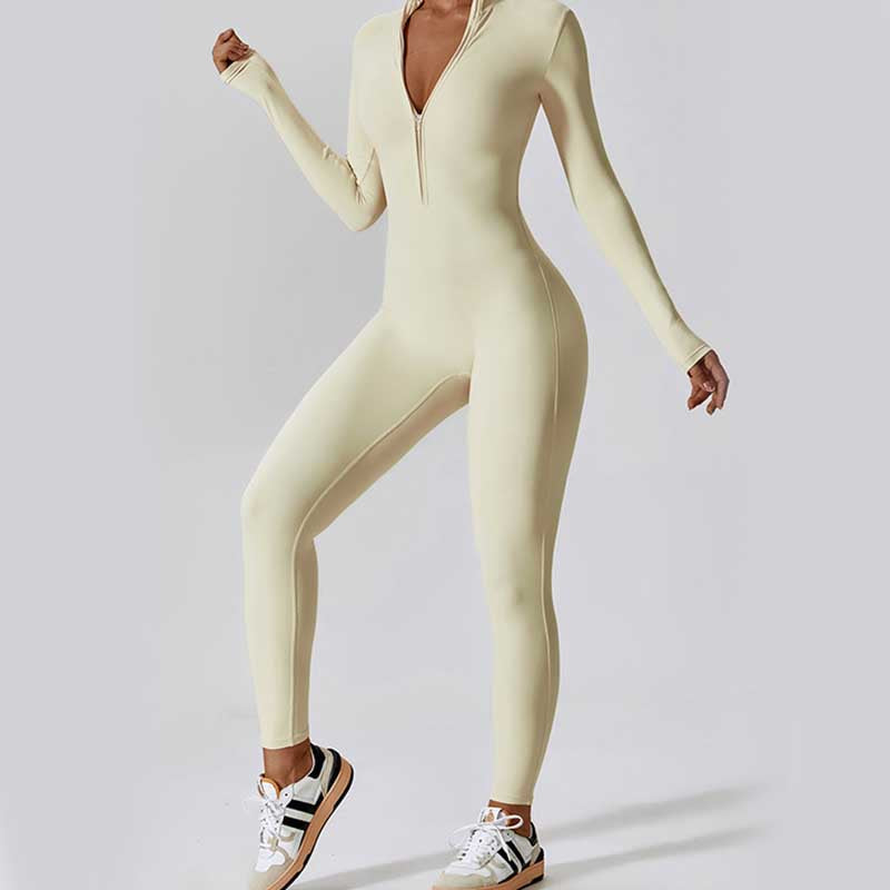 Women Zipper Long Sleeve Shapewear Jumpsuit Sports Fitness Yoga Bodysuit