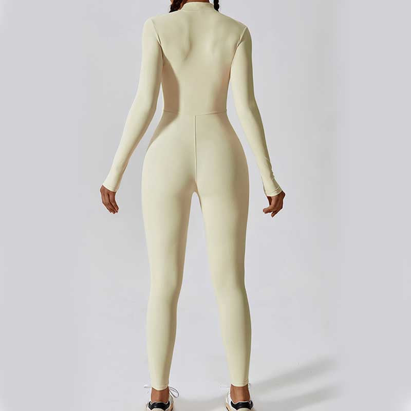 Women Zipper Long Sleeve Shapewear Jumpsuit Sports Fitness Yoga Bodysuit