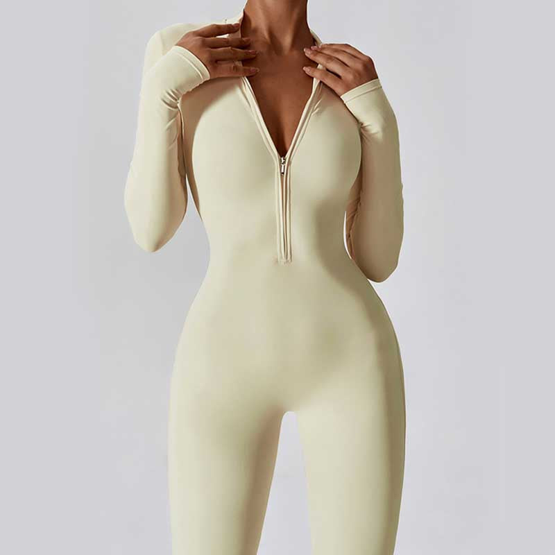 Women Zipper Long Sleeve Shapewear Jumpsuit Sports Fitness Yoga Bodysuit