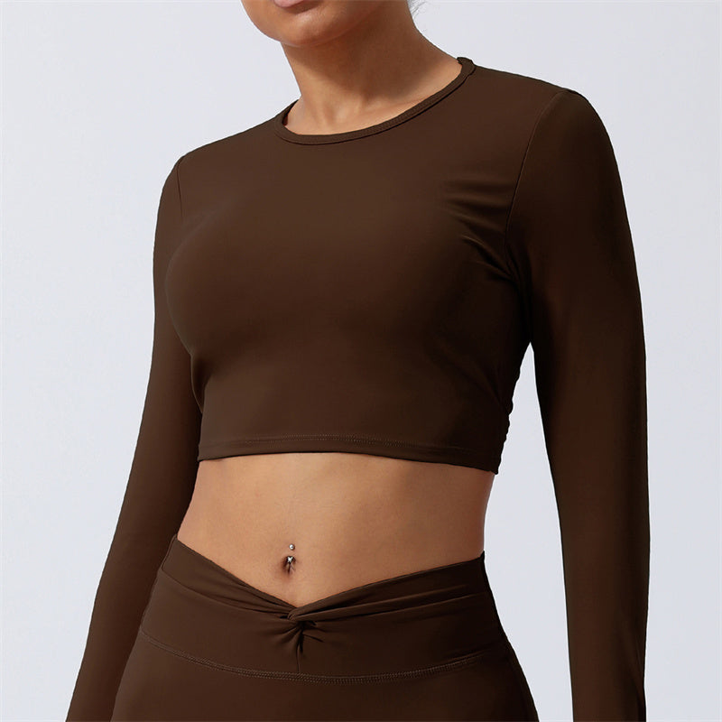 Women Workout Long Sleeve Crisscross Backless Top Tee Leggings Sports Fitness Yoga Outfit